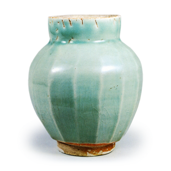 Small faced jar, celadon