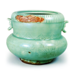 Water jar with two handles with peony and scroll design,