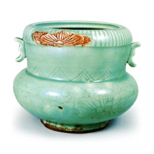 Water jar with two handles with peony and scroll design,