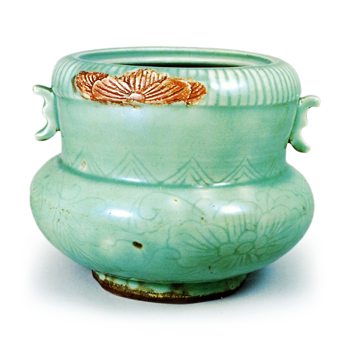 Water jar with two handles with peony and scroll design,