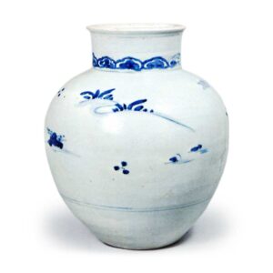 Water jar with two handles with peony and scroll design,