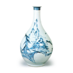 Large wine bottle with design of landscape with pavilion,