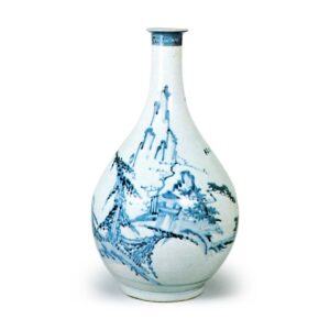 Large wine bottle with design of landscape with pavilion,