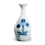 Faced wine bottle with chrysanthemum design,