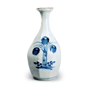 Faced wine bottle with chrysanthemum design,