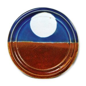 Dish with roundel design, dark blue and iron brown glazes