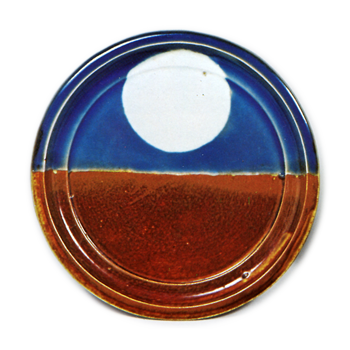 Dish with roundel design, dark blue and iron brown glazes