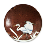 Dish with heron design, iron brown glaze,