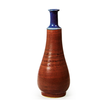 Small wine bottle, dark blue and iron brown glazes