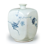 Square wine bottle with flower-and-bird design,