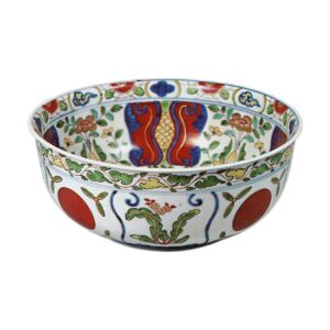 Bowl with three fruit design, enamelled ware