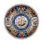 Bowl with design of five sailboats, enamelled ware