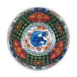 Bowl with shishi (imaginary animal like lion) design, enamelled ware