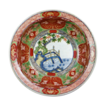 Bowl with design of trees and hand-rail, enamelled ware