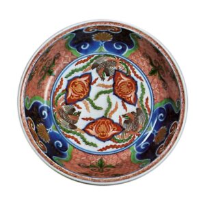 Bowl with flying phoenix design, enamelled ware