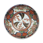 Bowl with design of character meaning "Congratulations", hexagons and roundel, enamelled ware