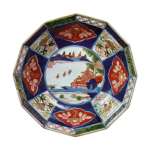 Bowl with design of landscape with pavilion, enamelled ware