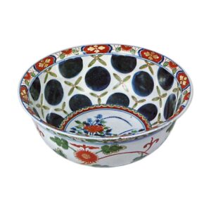 Bowl with peony and roundel design, enamelled ware