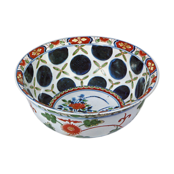 Bowl with peony and roundel design, enamelled ware