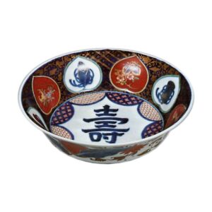 Bowl with character meaning "Congratulations", enamelled ware