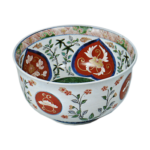 Deep bowl with peony design, enamelled ware