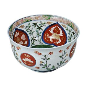 Deep bowl with peony design, enamelled ware