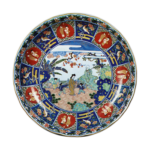 Large dish with figure design, enamelled ware