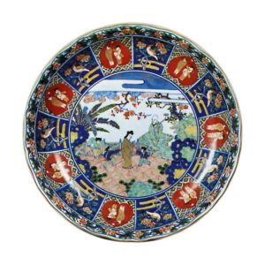 Large dish with figure design, enamelled ware