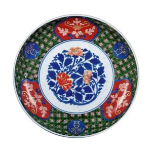 Dish with peony and scroll design, enamelled ware