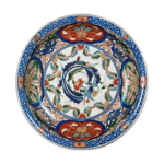 Dish with flower roundel design, enamelled ware