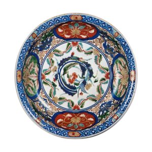 Dish with flower roundel design, enamelled ware