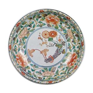 Dish with design of boundle of flowers, enamelled ware