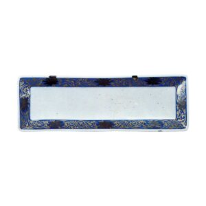 Rectangular dish with scrolling grass design, blue and white,