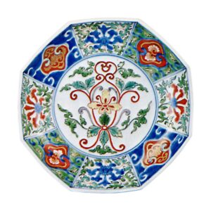 Octagonal dish with karahana flower design, enamelled ware