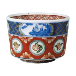 Rinse water jar with design of fruits in roundel patterns, enamelled ware