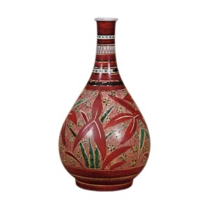 Large wine bottle with water plantain design, enamelled ware