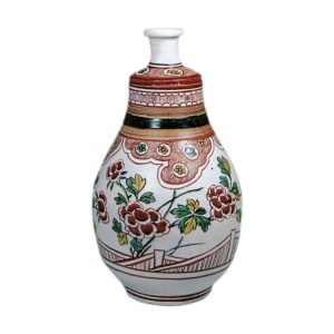 Wine bottle with peony design, enamelled ware