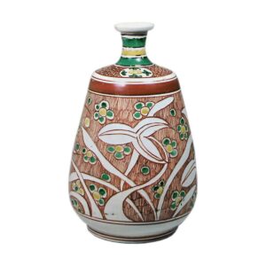 Wine bottle with water plantain design, enamelled ware