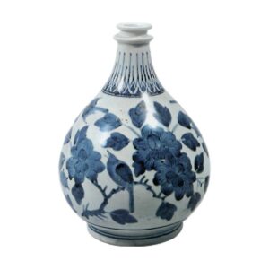 Vase with peony and bird design, blue and white