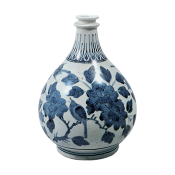 Vase with peony and bird design, blue and white