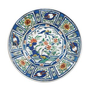 Large dish with flower-and-bird design, enamelled ware