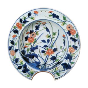 Dish with design of chrysanthemums and peonies, enamelled ware