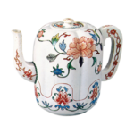 Melon-shaped ewer with peony and scroll design, enamelled ware