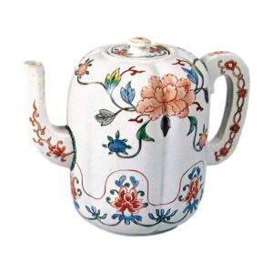 Melon-shaped ewer with peony and scroll design, enamelled ware