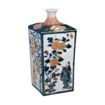 Square bottle with flower design, enamelled ware