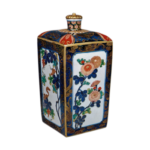 Square bottle with flower and figure design, enamelled ware