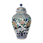 Large octagonal jar with ajisai (hydrangea) plant design, enamelled ware