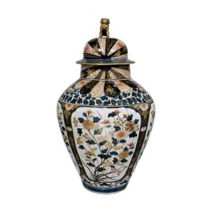 Large jar with chrysanthemum and peony design, enamelled ware