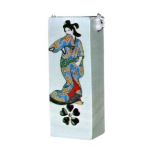 Square hanging flower vase with beauty design, enamelled ware