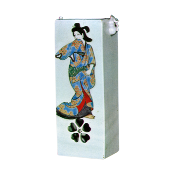 Square hanging flower vase with beauty design, enamelled ware